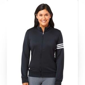 Adidas Women's Black Bomber French Terry Full-Zip Jacket 3 White Stripes - Sz S